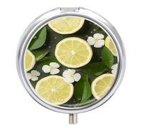 Fresh Lemon Round Pill Box 3 Compartment Small Pill Box Round Portable Pill Case to Hold Vitamins Medication Fish Oil and Supplements Travel Purse Pocket Gift