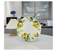 Fresh Lemon Series Hand-Painted Round Plate Ceramic Dinner Western Steak Tableware Household Fruit Bowl (10-inch Plate)