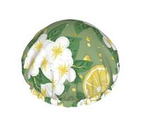 Fresh Lemon Women Luxury Shower Cap, Double Protection Layers Elastic, Reusable Adjustable Shower Bonnet