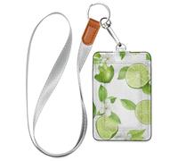 Fresh Lime Fruit White Leather id Badge Holder with Lanyard and 3-Card Capacity case with Card Holder for Staffs Officers Students Doctors Employees
