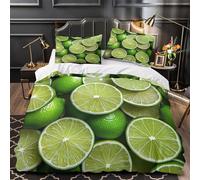 Fresh lime slices 3D Printed Comforter Cover 3-Piece Premium Microfibre Stain-Resistant Vibrant citrus Quilt Cover 2 Pillow Shams Zippered Closure Bed Ensemble Family & Guests Double（200x200cm）