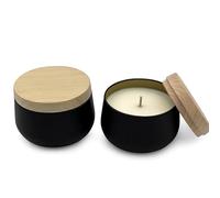 Fresh Linen Scented Candles - 2 4oz Soy Wax Candles, Gift Set for Women & Men, Natural, Hand Poured, Each Candle Burns Up to 18 Hours, Cotton Wick, Black Tin with Wood Effect Metal Lid