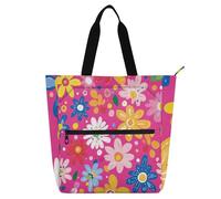 Fresh Little Flowers Peach Book Tote Bag for Boys Girls Adults, Gothic Water-resistant Children Activity Bag Art Tote Bag with Zipper for School Work Travel Rainbow school supplies