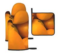 Fresh Mangoesoven Glove And Pot Holder 3 Piece Set, &Heat Resistant And Insulated Kitchen Oven Gloves For Cooking.