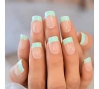"Fresh Mint" Mint Green Tips Fresh French Glossy Gel Press On Nails Short Round Mani Finish Salon DIY Women Girl Faux Ongles 24 pcs/kit