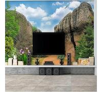 Fresh Mountain Rocks Paths Blue Sky White Clouds Fairview 3D Wallpaper Easy Install Feature Office Living Room Sofa Bedroom TV Background Wall Decoration-300cm×210cm