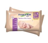 Fresh’n Soft Newborn Wet Wipes with Pure Water & Cotton,% 100 Biodegradable Towel, No Paraben, Perfume, Allergen, or Synthetic Fibers, Suitable to be Warmed in Microwave (2 Pack/80 Count)