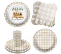 Fresh off the Market Bridal Shower Party Supplies - 64 Piece Beige Gingham Bridal Shower Tableware Set Includes Large 9" Dinner Plates and 8" Dessert Paper Plates Napkins Cups - Kit for 16