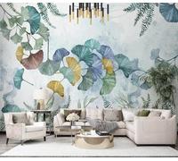 Fresh Only Beautiful Hand Drawn Plants Colourful Ginkgo Biloba Leaf 3D Wallpaper Silky Texture Home Study Office Grey Dining Room Sofa Bedroom Living Room TV Backdrop-250cm×170cm