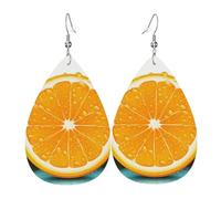 Fresh Orange Fruit Earrings for Women Teardrop Leather Earring Double Sided Drop Dangle Earrings Lightweight Women's Ear Accessories Jewelry Fashion Birthday Gift