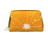 Fresh Orange Fruit Makeup Bag for Women Cosmetic Bags Leather Travel Makeup Case Organizer Waterproof Make up Pouch Open Flat Toiletry Bag Portable Storage Pouch for Travelling, Gold, One Size