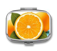 Fresh Orange Fruit Pill Box,Portable Travel Pill Organizer,Retro Durable 2 Compartment Pill Case for Vitamins, Medication, Fish Oil and Supplements