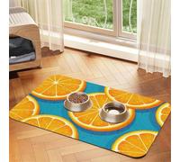 Fresh Orange Fruit Print Pet Food Mat Absorbent Non Slip PU Leather Feeding Mat for Dogs Cats Rubber Bottom