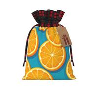 Fresh Orange Fruit Printed Gift Bags with Drawstring - Christmas Party Holiday Sacks - Festive Pouches for Goodie, Treats
