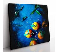 Fresh Oranges Paint Splash Modern Canvas Wall Art Print Ready to Hang, Framed Picture for Living Room Bedroom Home Office Décor, 35x35 cm (14x14 Inch)