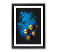 Fresh Oranges Paint Splash Modern Framed Wall Art Print, Ready to Hang Picture for Living Room Bedroom Home Office Décor, Black A2 (64 x 46 cm)