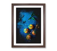 Fresh Oranges Paint Splash Modern Framed Wall Art Print, Ready to Hang Picture for Living Room Bedroom Home Office Décor, Walnut A3 (34 x 46 cm)