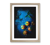 Fresh Oranges Paint Splash Modern Framed Wall Art Print, Ready to Hang Picture for Living Room Bedroom Home Office Décor, Oak A2 (64 x 46 cm)