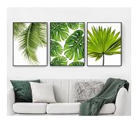 Fresh Palm Leaves Green Plant Poster Greenery Tropical Banana Leaf Canvas Painting Wall Picture Room Decoration(40x65cmx3/Inner frame)