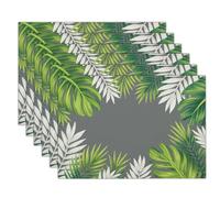 Fresh Palm Leaves Linen Place Mats For Table 2 White-Green Retro Glamorous Printed Placemats Large Cotton Linen Non-Slip Tablemats For Party Kitchen Restaurant,45X30Cm