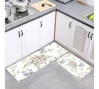 Fresh Pastoral Style Kitchen Rug Sets 2 Piece, Anti Fatigue Comfort Standing Wildflowers Ferns Kitchen Mats Set, Washable Easy Care Pink Floor Mat, for Laundry Room Hallway 50x80cm+50x150cm