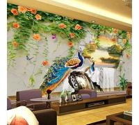 Fresh Peacock Butterfly Flower River Water Woods 3D Wallpaper Easy Install Feature Office Living Room Sofa Bedroom TV Background Wall Decoration-150cm×105cm