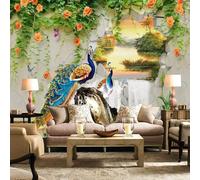Fresh Peacock Butterfly Flower River Woods 3D Wallpaper Silky Texture Home Study Office Grey Dining Room Sofa Bedroom Living Room TV Backdrop-250cm×170cm