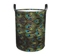 Fresh Peacock Print Circular Storage Bin Handles Large Basket for Clothes, Store Decor, Clothing and Daily Essentials