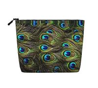 Fresh Peacock Print Fake Hemp Makeup Bag Cosmetic Pouch Travel Toiletry Bag Waterproof Organizer for Women