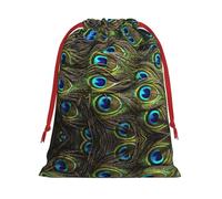 Fresh Peacock Print Plush Gift Bags With Drawstring, Reusable Gift Wrap For Christmas, Wedding, Party -Size M