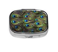 Fresh Peacock Print Square Metal Pill Box Decorative Pill Case - Carry Your Meds in Style (Rectangular)