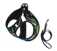 Fresh Peacock Print Step in Dog Harness and Leash Set,Adjustable Reflective Harness for Small Dogs Cats