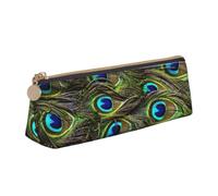 Fresh Peacock Print Triangle Pencil Pens Case Large-Capacity Stationery Organizer Pouch Office Travel