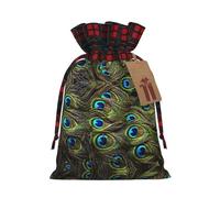 Fresh peacock Printed Gift Bags with Drawstring - Christmas Party Holiday Sacks - Festive Pouches for Goodie, Treats
