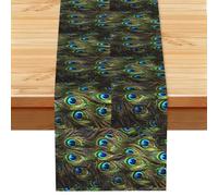 Fresh peacock Printed Table Runner, Farmhouse Spring Floral Decor, Autumn Fall Harvest Dining Scarf