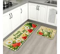 Fresh Picked Joy Kitchen Mats for Floor, Watermelon Floral Vintage Soft Mats, Summer Cushioned Comfort Washable Decor Rugs for Kitchen Sinks Laundryroom Bathroom 2pcs