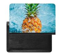 Fresh Pineapple in Turquoise Water Splashes Women's Passport Protector, Men's Passport Protector, PU Travel Passport Protector for Women Men Worker 5.8 x 3.9 x 0.4 inch