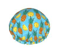 Fresh Pineapple Print Double Layer Waterproof Shower Cap Women Men Reusable Bath Hair Caps Elastic Band