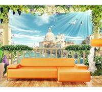 Fresh Plants Castles Rivers Birds Grapes 3D Wallpaper Textured Silk Easy Install Living Room Sofa Bedroom Dining Room Home Decoration Wall-400cm×280cm