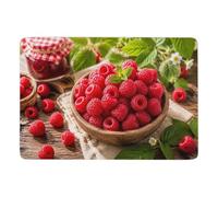 Fresh Raspberries in a Basket Short Pile Rug 150 x 100 cm, Soft Non Slip | Christmas gift idea: printed area rug with soft underfoot feel; for guest room and reading corner