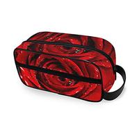 Fresh Red Rose Bud, The Petals of Red Roses with Water Women's Portable Makeup Bag with Side Handle, Zipper Cosmetic Bag, Men's Travel Cosmetic Bag, Toiletry Bag 10 x 4.5 x 4.9 inch