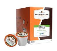 Fresh Roasted Coffee, Organic Sumatra Water-Processed Half-Caf | 100% Single Origin, USDA Organic, Kosher | Medium Roast K-Cup Compatible | 24 Pods