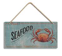 Fresh Seafood Today'S Catch Bay Crabs Vintage Look Wooden Sign 5X10 Inch Decoration Painting Sign for Home Kitchen Bathroom Farm Garden Garage Inspirational Quotes Wall Decor
