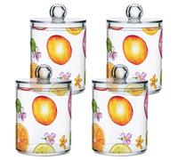Fresh Serviceberry Fruit White Clear Plastic storage container with lid Pantry Essentials Decorative Dental floss storage jar for Cotton Swabs,Cotton Pads,Floss Picks,Paper Clips,Hair Clips 4 Pack