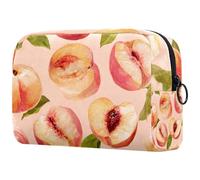 Fresh Slices Peach Fruits Seamless Pattern Small Makeup Bag for Purse, Portable Cosmetic Bag Zipper Makeup Pouch for Women, Stationery, Toiletries, Travel Accessories