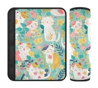 Fresh Spring Colorful Cats 2 pcs Belt Strap Cover, More Comfort Driving, seat Belt Cushion for Most Cars