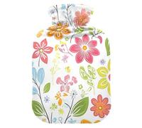 Fresh Spring Simple Colorful Flowers hot-Water Bottle with Soft Cover, 2L hotwater Bag for Pain Relief, Neck and Shoulder Pain Relief, Bolsa Caliente para Dolores musculares