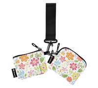 Fresh Spring Simple Colorful Flowers Women's Dual Wallets Business Card Cases Slim Portable Identity Card Protector with Zipper Pocket for Work Travel 2 Pcs monedero Porta tarjetas para