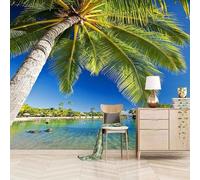 Fresh Stereo Tropical Coconut Sea 3D Wallpaper Easy Install Feature Office Living Room Sofa Bedroom TV Background Wall Decoration-350cm×256cm
