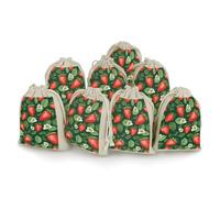 Fresh Strawberries And Leaves Bunches Pocket Cotton And Hemp with Drawstring 8 Pieces Reusable Gift Bags Jewelry Pouch for Wedding DIY Craft Party (4.9 X 6.7 Inch)